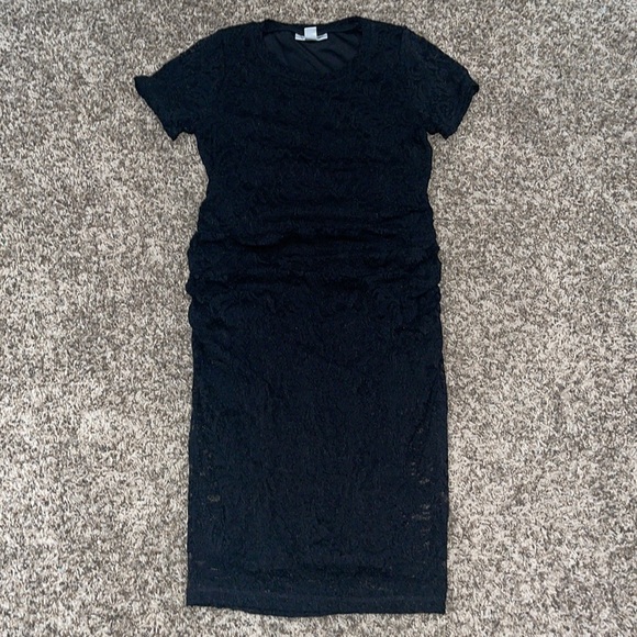MOTHERHOOD MATERNITY LACE SIDE RUCHED MATERNITY DRESS BLACK SIZE MEDIUM. EUC - Picture 2 of 10